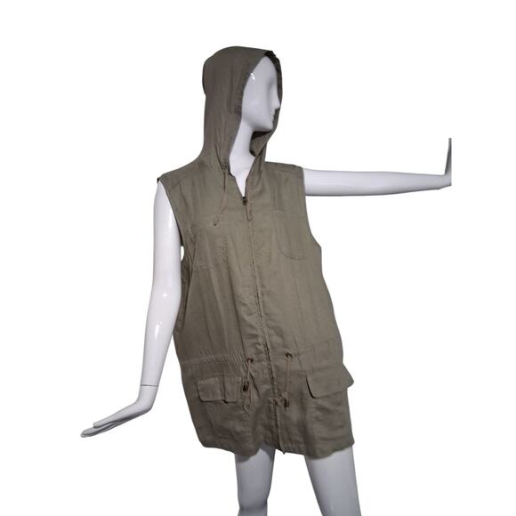 St. Tropez West 100% Linen Womens XL Hooded Full Zip Grunge Breathable Vest Top - Picture 7 of 11